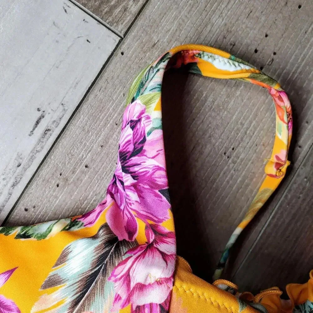 NWT Shade & Shore Women's Ruffle Underwire Bikini Top 36B Orange Green Floral